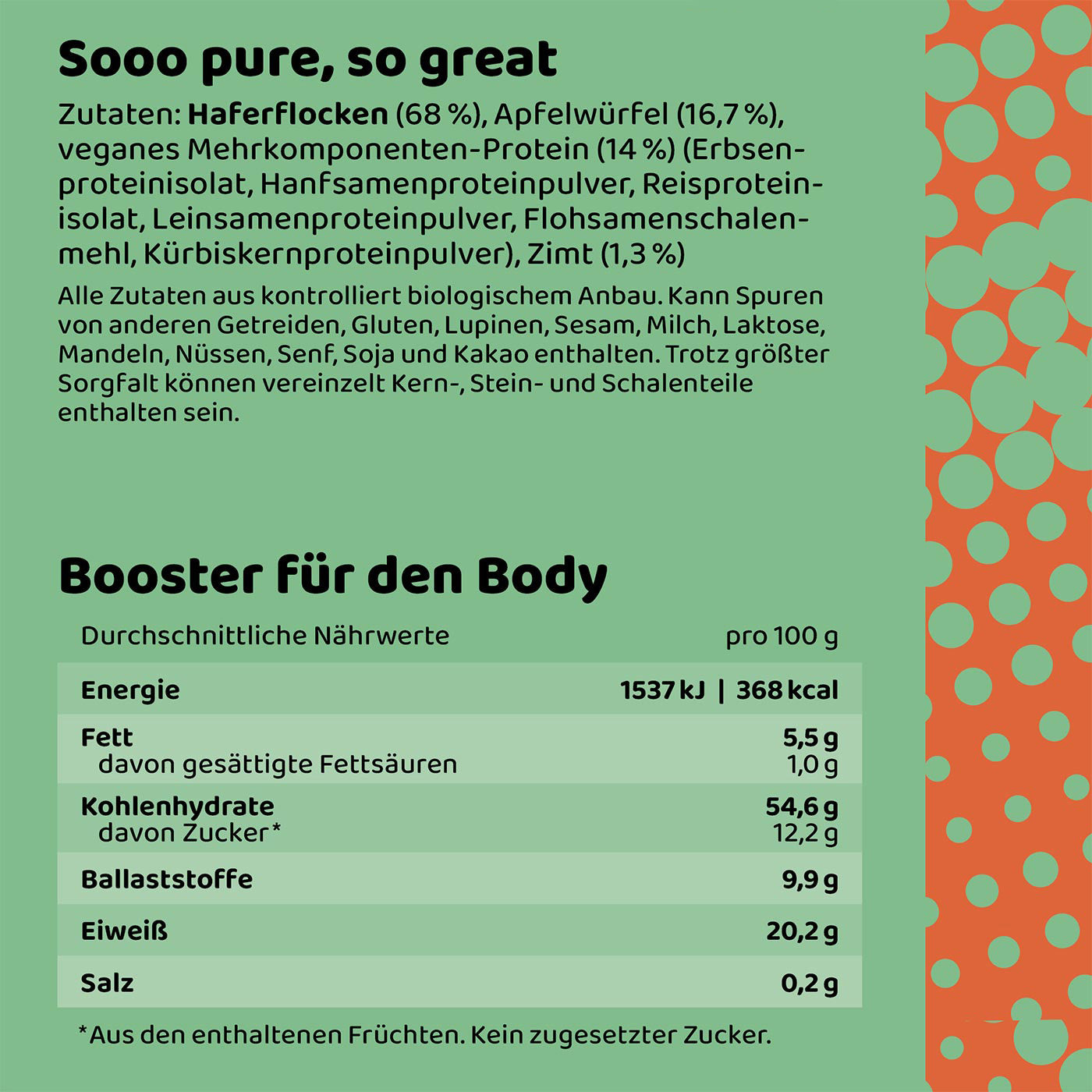 Apfel Zimt Flash Protein Porridge Nährwerttabelle