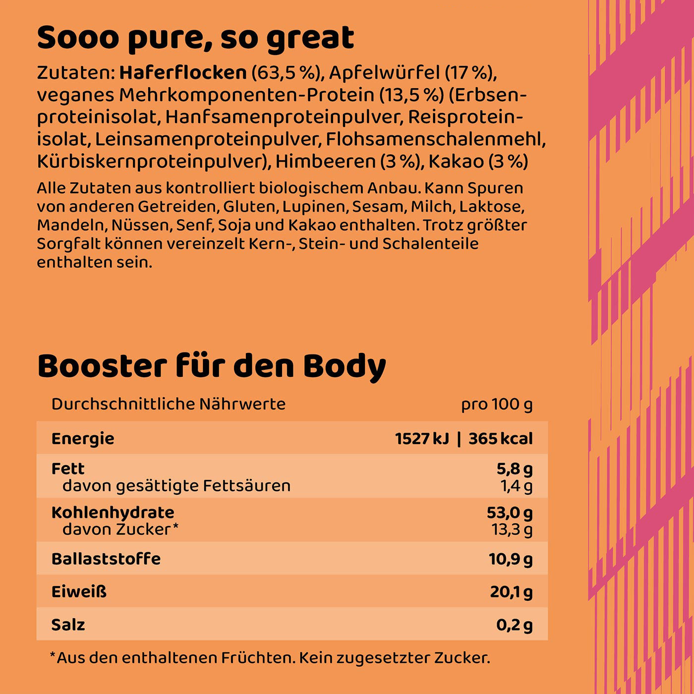 Happy Himbeer Protein Porridge Nährwerttabelle