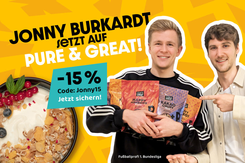 Bild mit Jonny Burkardt, Daniel und PURE & GREAT Produkten