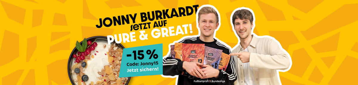 Bild mit Jonny Burkardt, Daniel und PURE & GREAT Produkten